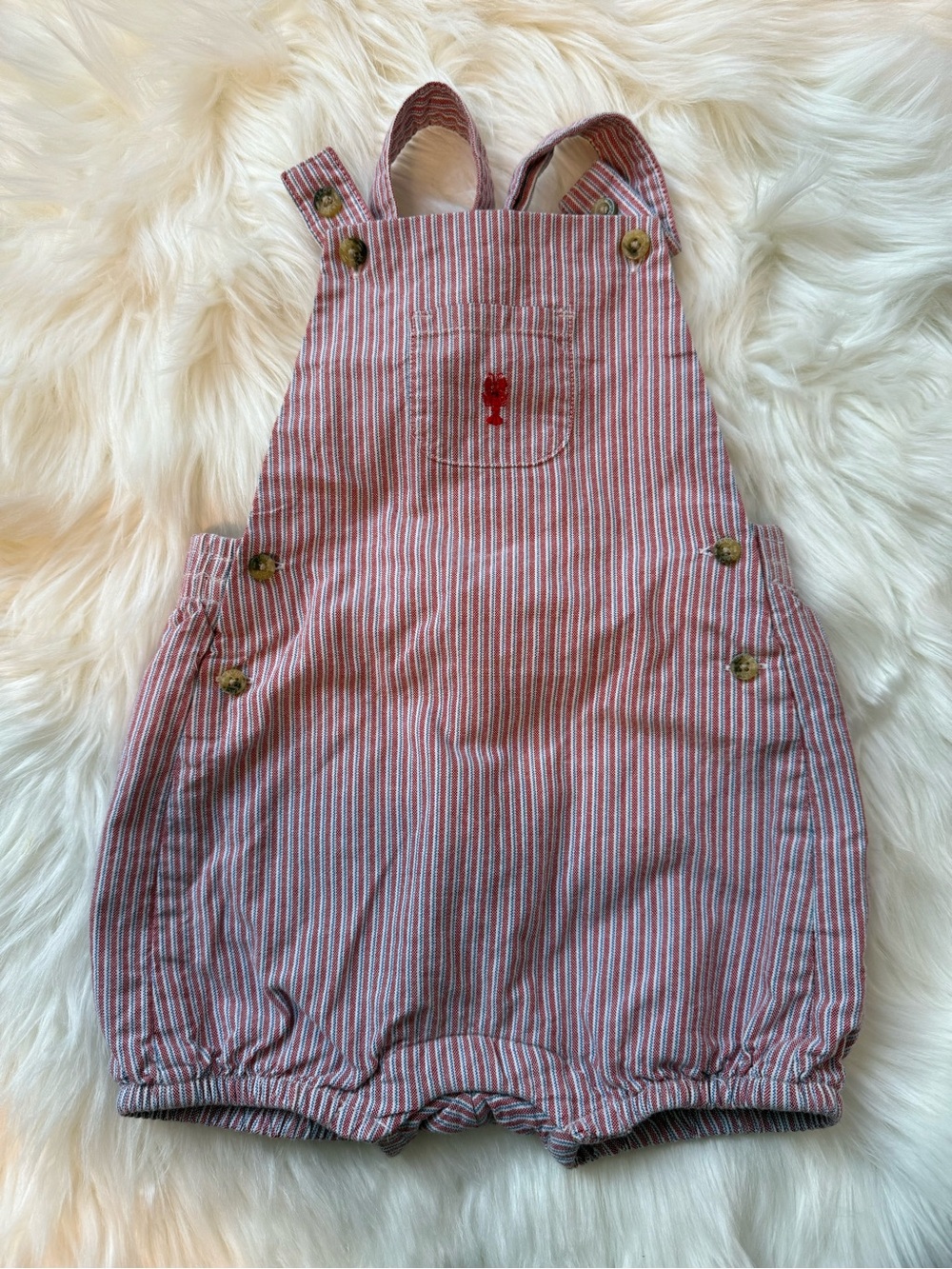 Janie and Jack Red/White/Blue Striped Lobster Overalls Size 18-24 months